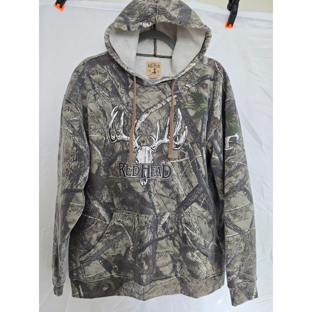 Y2K Red‎ Head Brand Co Realtree Camo Hoodie Skull Antler Graphic Fleece Lined XL